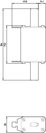 Technische Zeichnung eines rechteckigen Rohrverbinders mit Abmessungen: 56,1 mm Breite, 49,2 mm Tiefe, 84 mm Höhe.