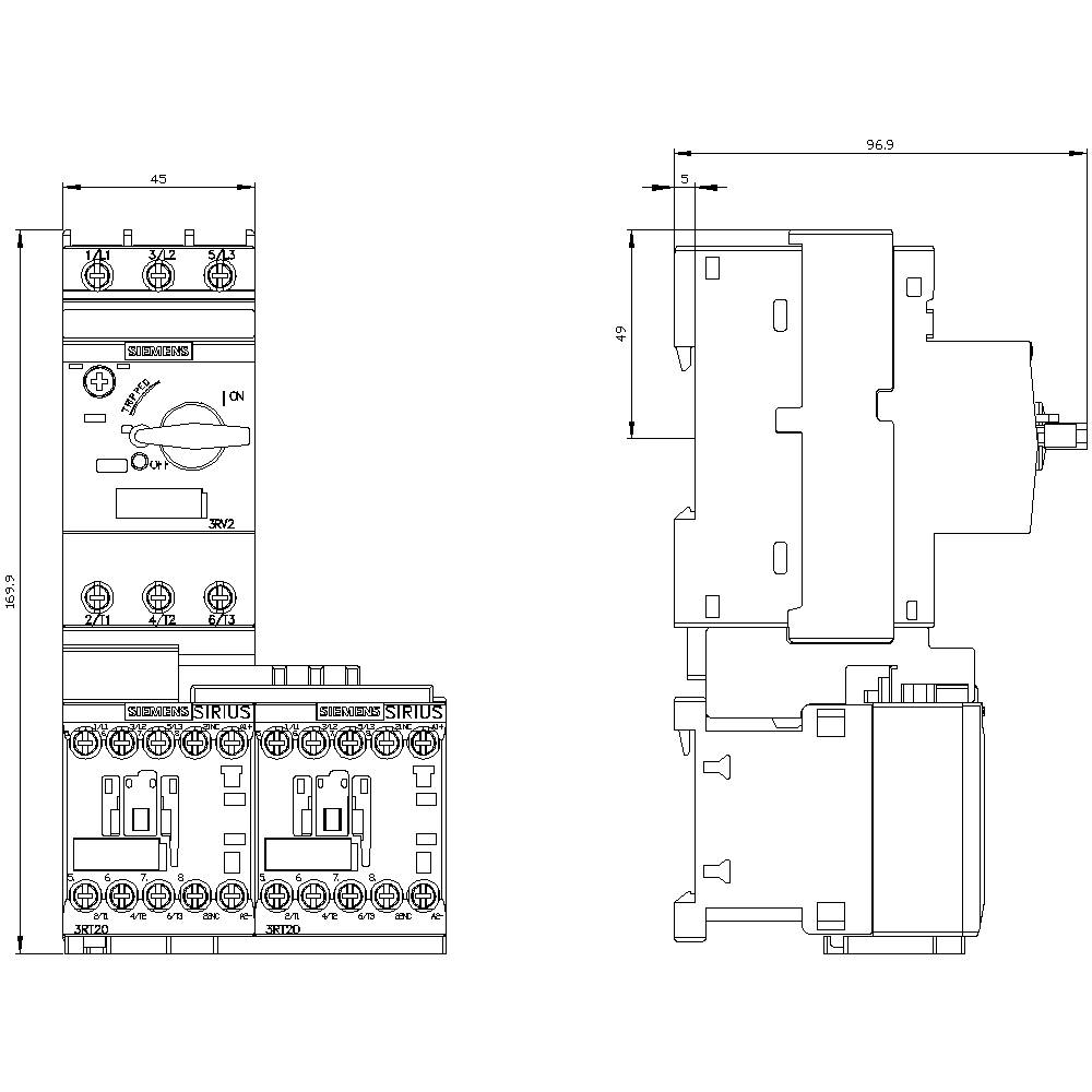Siemens 3RA2210-0JA15-2BB4 3RA22100JA152BB4 Verbraucherabzweig Motorleistung bei 400V 0.25kW 690V Nennstrom 0.85A