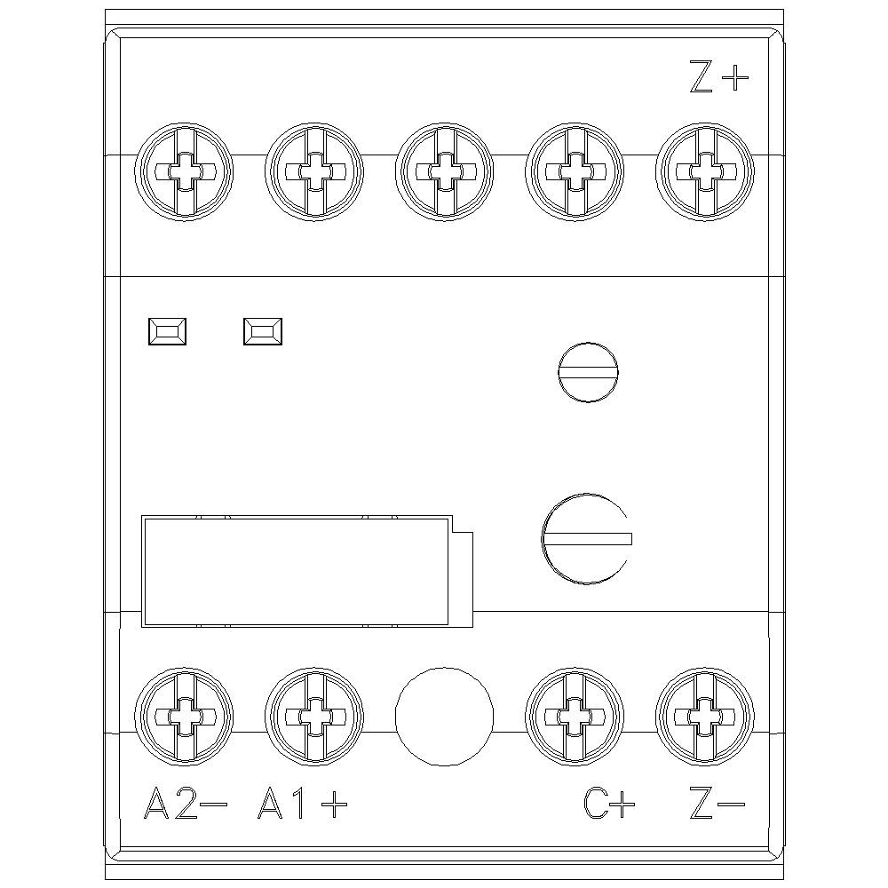 Elektrisches Anschlussdiagramm mit mehreren Schraubklemmen. Oben: Z+, unten: Anschluss für A2, A1+, C+, Z-.
