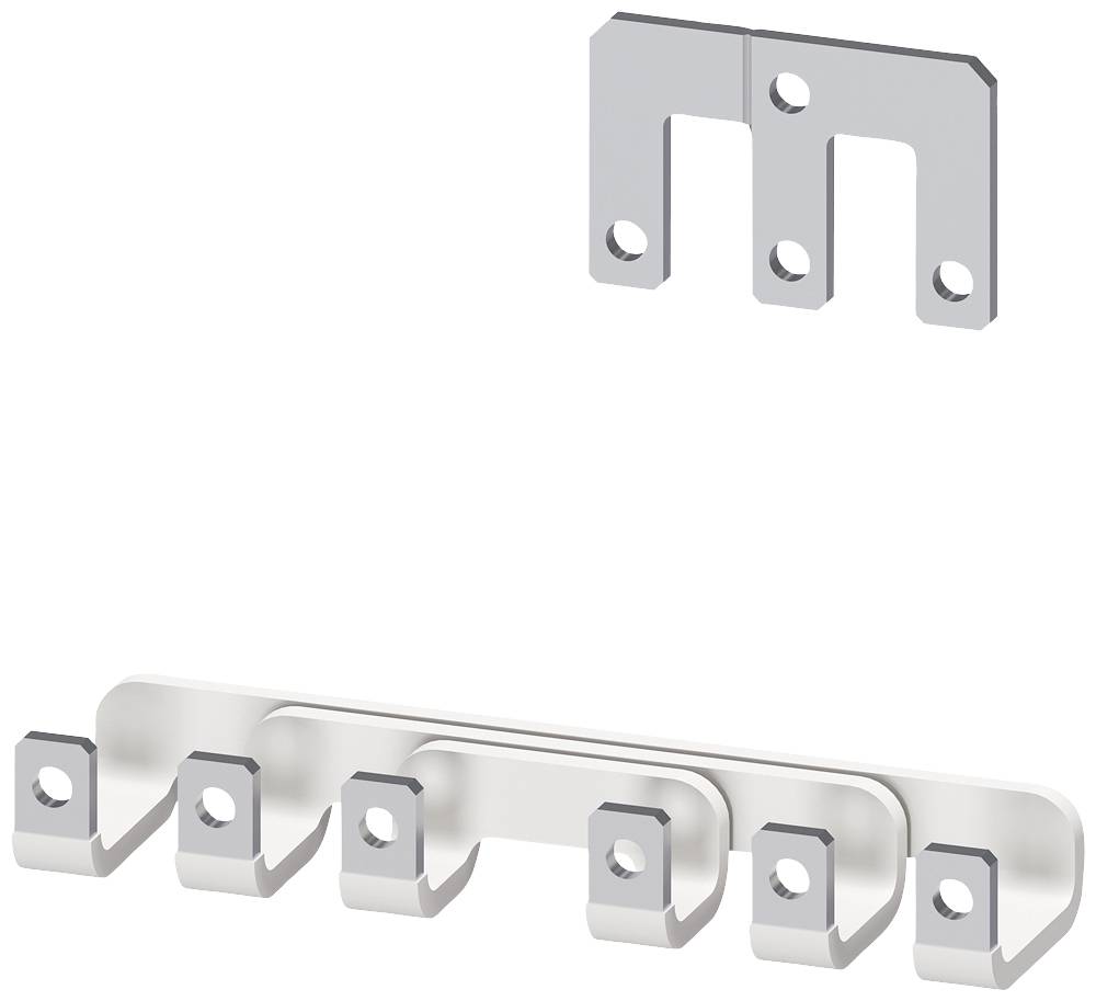 Zwei silberne Metall-Wandhaken. Der obere hat drei Löcher, der untere besteht aus fünf verbundenen Halterungen.