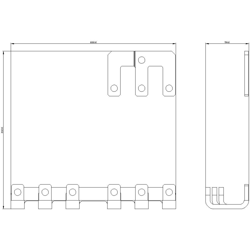 Technische Zeichnung eines rechteckigen Metallteils mit spezifischen Maßen und Befestigungslöchern. Maße: 836,2 mm x 70,8 mm.