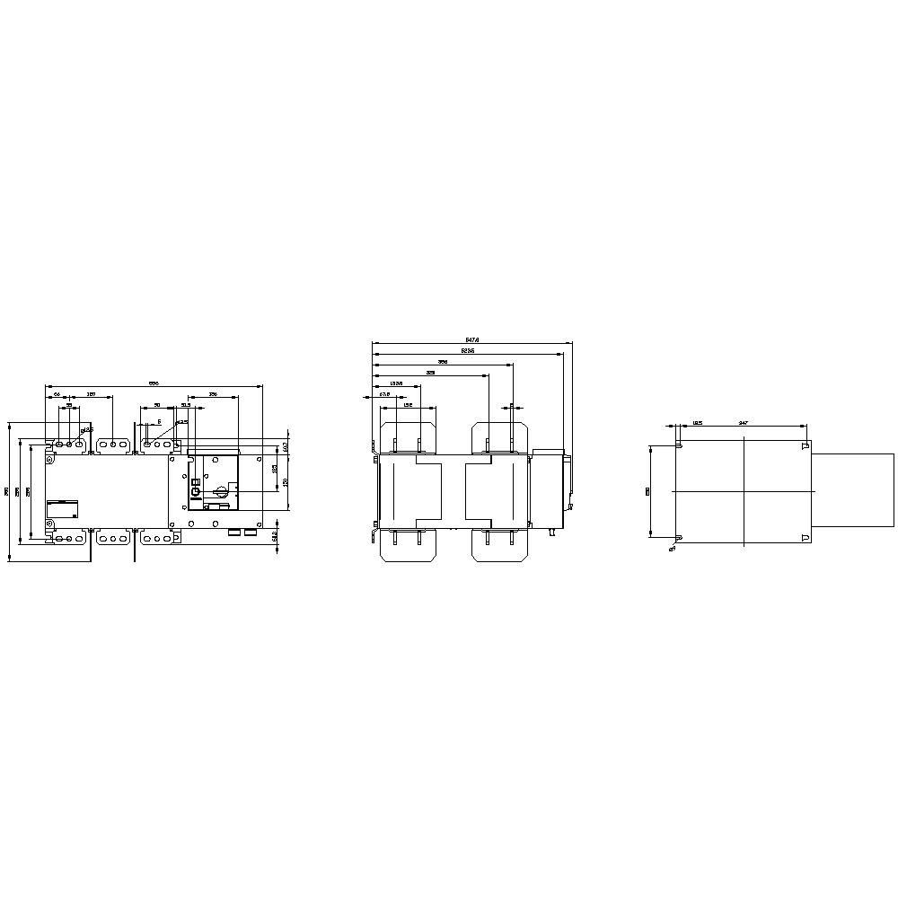Technische Zeichnung eines Küchenlayouts mit Maßen und Schrankanordnung. Zeigt Ansichten der Arbeitsfläche und Stauraumaufteilung.