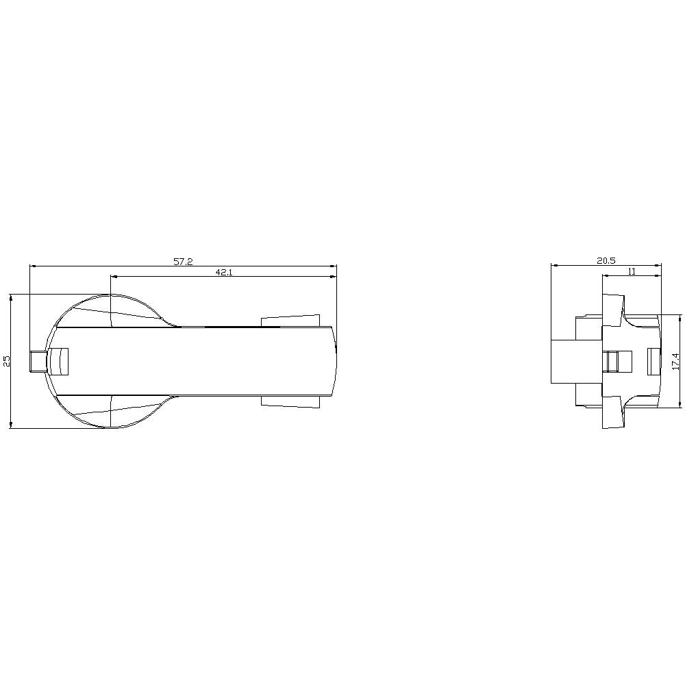 Technische Zeichnung einer zylindrischen Komponente mit Bemaßungen: Länge 57,2 mm, Breite 20,5 mm und weitere Details.
