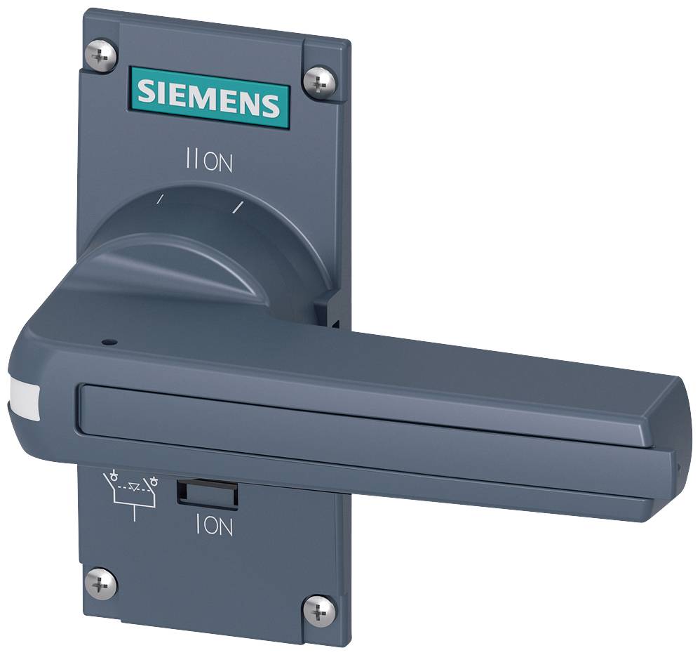 Türgriffmechanismus mit Label 'Siemens', zeigt Position '0' für aus und '1' für ein, oft in industriellen Anwendungen genutzt.
