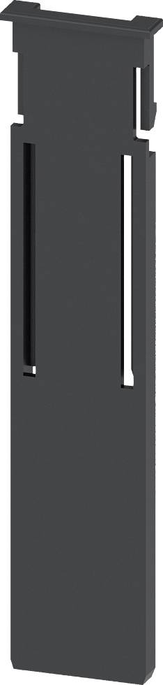 Ein schwarzes, flaches Komponentenstück mit Schlitzen und Aussparungen, möglicherweise Teil eines größeren Gehäuses oder Systems.