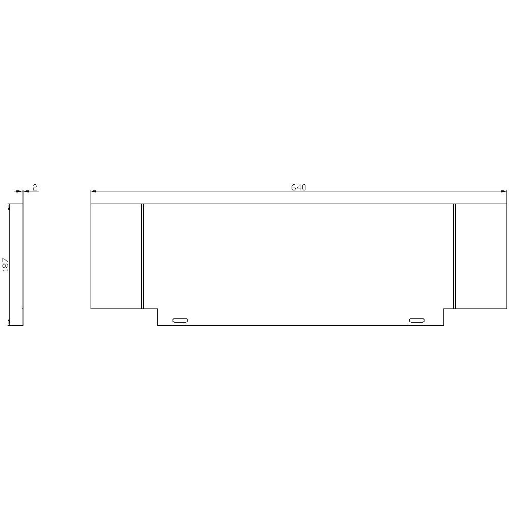 Technische Zeichnung eines rechteckigen Objekts mit den Maßen 640 mm Breite und 187 mm Höhe.