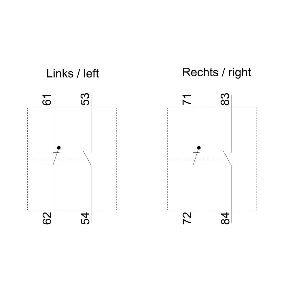 'Links/left': Zwei Pfeile mit den Längen 61, 53, 62, 54. 'Rechts/right': Zwei Pfeile mit den Längen 71, 83, 72, 84.
