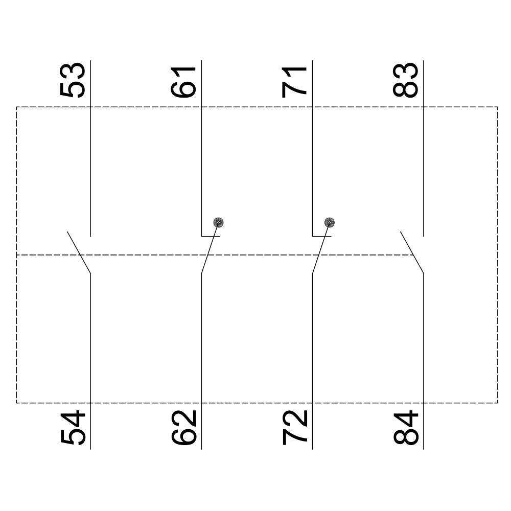 Schema einer Schaltung mit vier parallelen Linien, jede markiert mit Nummern 53, 61, 71, 83 oben und 54, 62, 72, 84 unten.