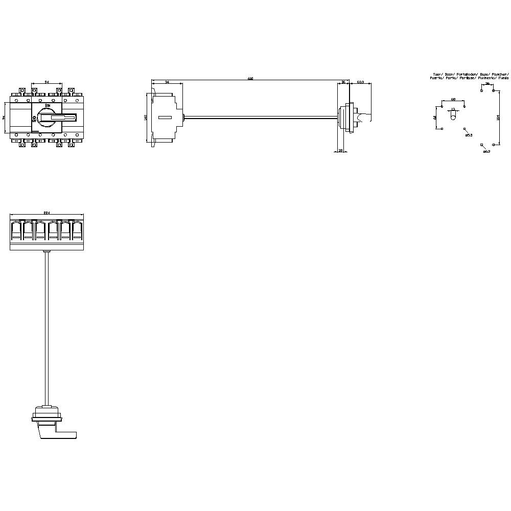 Technische Zeichnung eines Ventils mit verschiedenen Ansichten und Abmessungen. Zeigt Details des Designs und der Konstruktion.