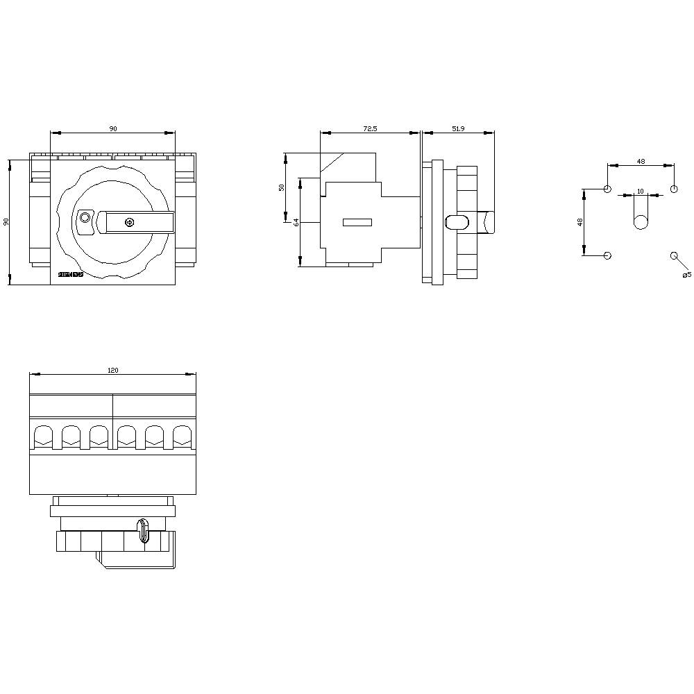 Technische Zeichnung eines mechanischen Bauteils mit Maßangaben in Millimetern, zeigt verschiedene Ansichten und Details des Bauteils.