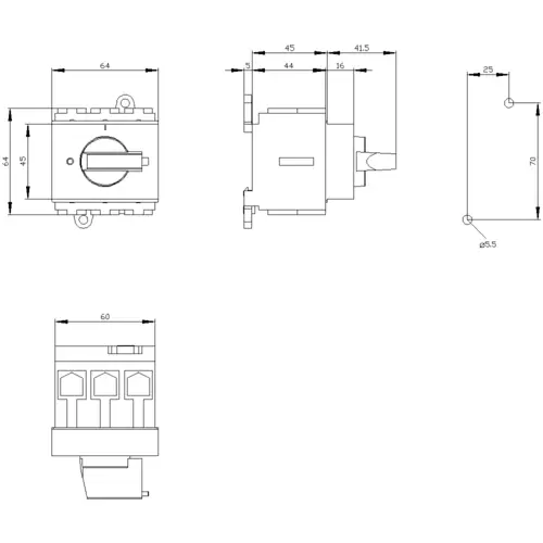 Siemens Lasttrennschalter Schwarz 3polig 35mm² 63A 690 V/AC 3LD25300TK11 Siemens Lasttrennschalter Schwarz 3polig 35mm² 63A 690 V/AC 3LD25300TK11