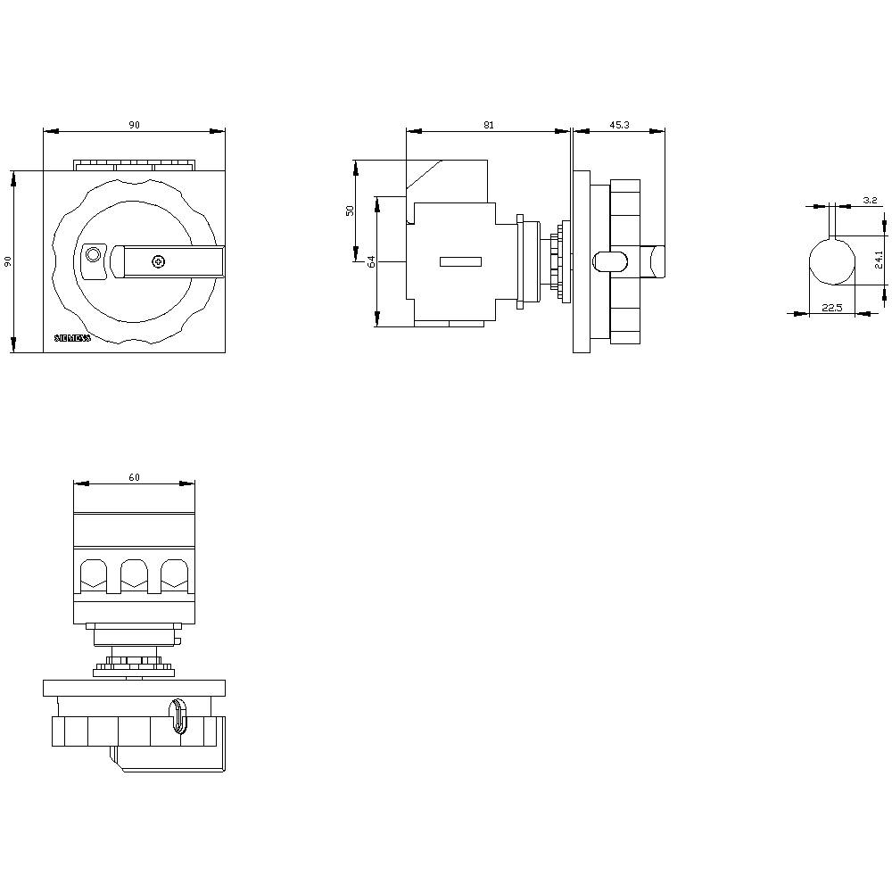 Technische Zeichnung eines Bauteils mit verschiedenen Ansichten und Bemaßungen. Wichtige Maße: Breite 98, Tiefe 61, Höhe 69 mm.