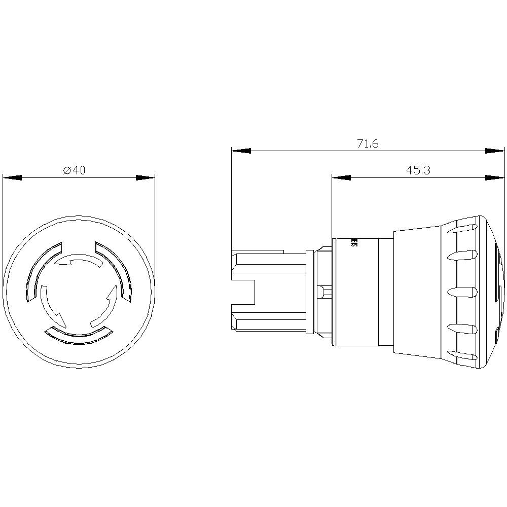Technische Zeichnung eines runden Bauteils mit Maßen: Durchmesser 40 mm, Länge 71,6 mm, vorderer Abschnitt 45,3 mm.