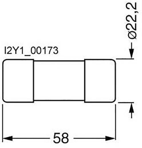 Technische Zeichnung eines Zylinders mit einer Länge von 58 mm und einem Durchmesser von 22,2 mm. Bezeichnung: I2Y1_00173.