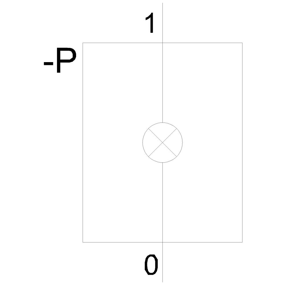 Das Bild zeigt eine Schaltplan-Symbol des Motors mit einer mittigen X-Markierung. Links steht '-P', oben rechts '1' und unten rechts '0'.