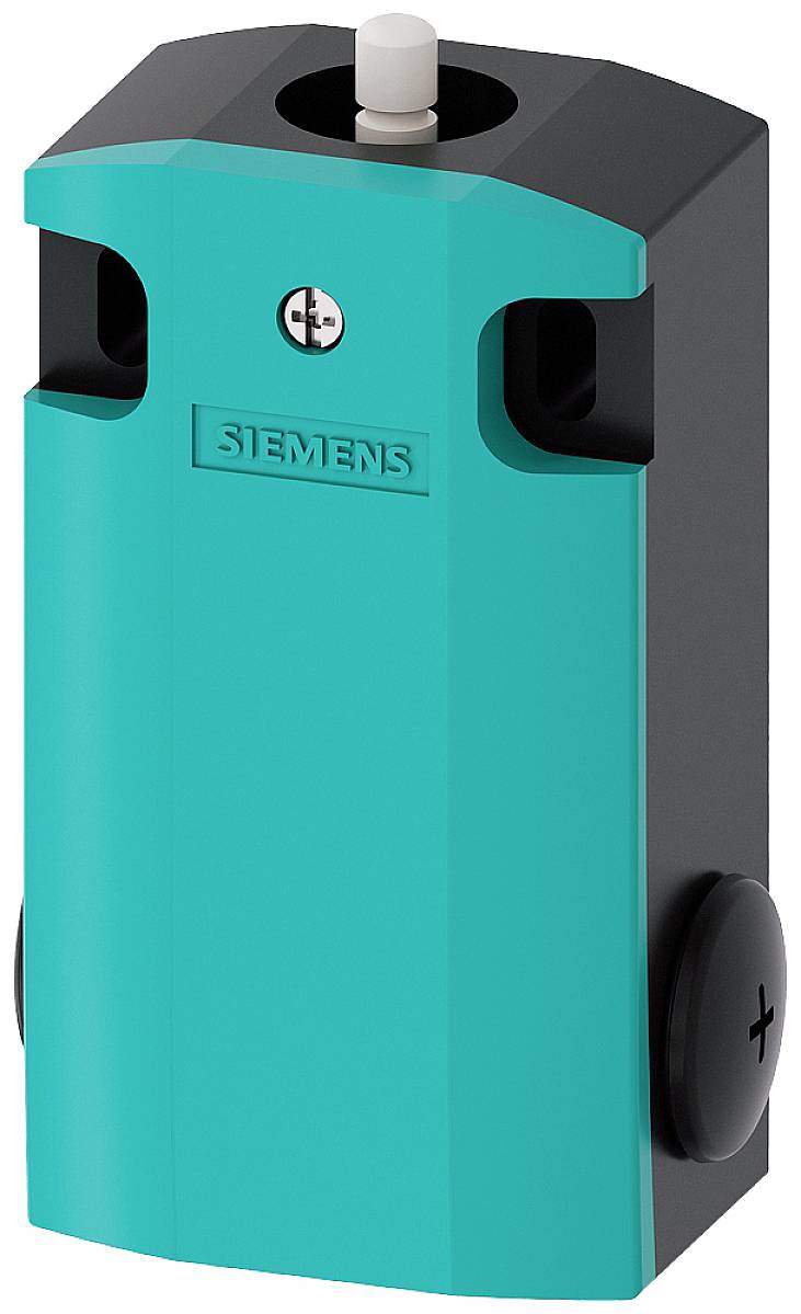 Ein blau-schwarzes technisches Bauteil von Siemens mit runder Taste oben, vermutlich ein elektronisches oder mechanisches Geräteteil.