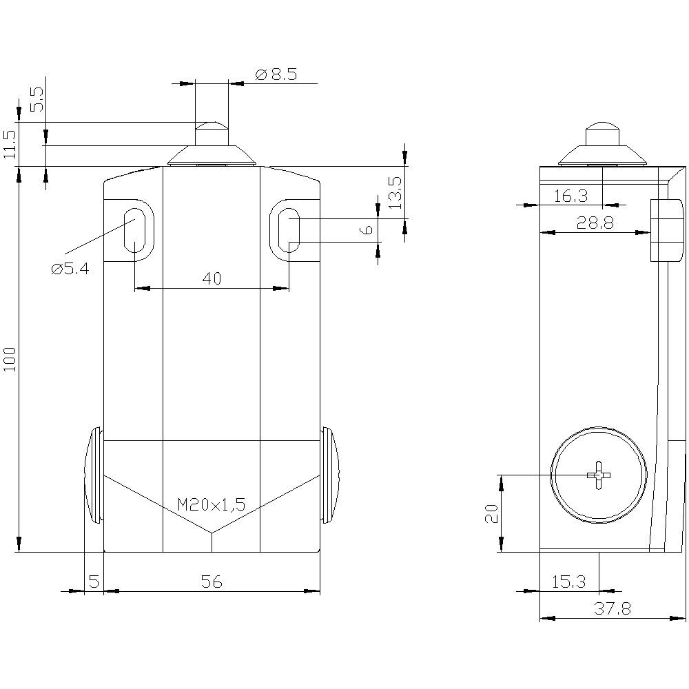 Siemens 3SE51620CB01 3SE5162-0CB01 Positionsschalter 6A Kuppenstößel, Edelstahlstößel IP66, IP67 1St.