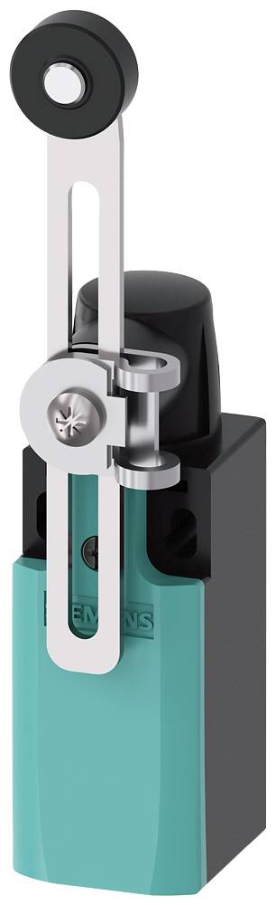 Ein Sicherheitsschalter mit einem langen Hebel aus Metall und einem türkisfarbenen Gehäuse. Geeignet für industrielle Anwendungen.