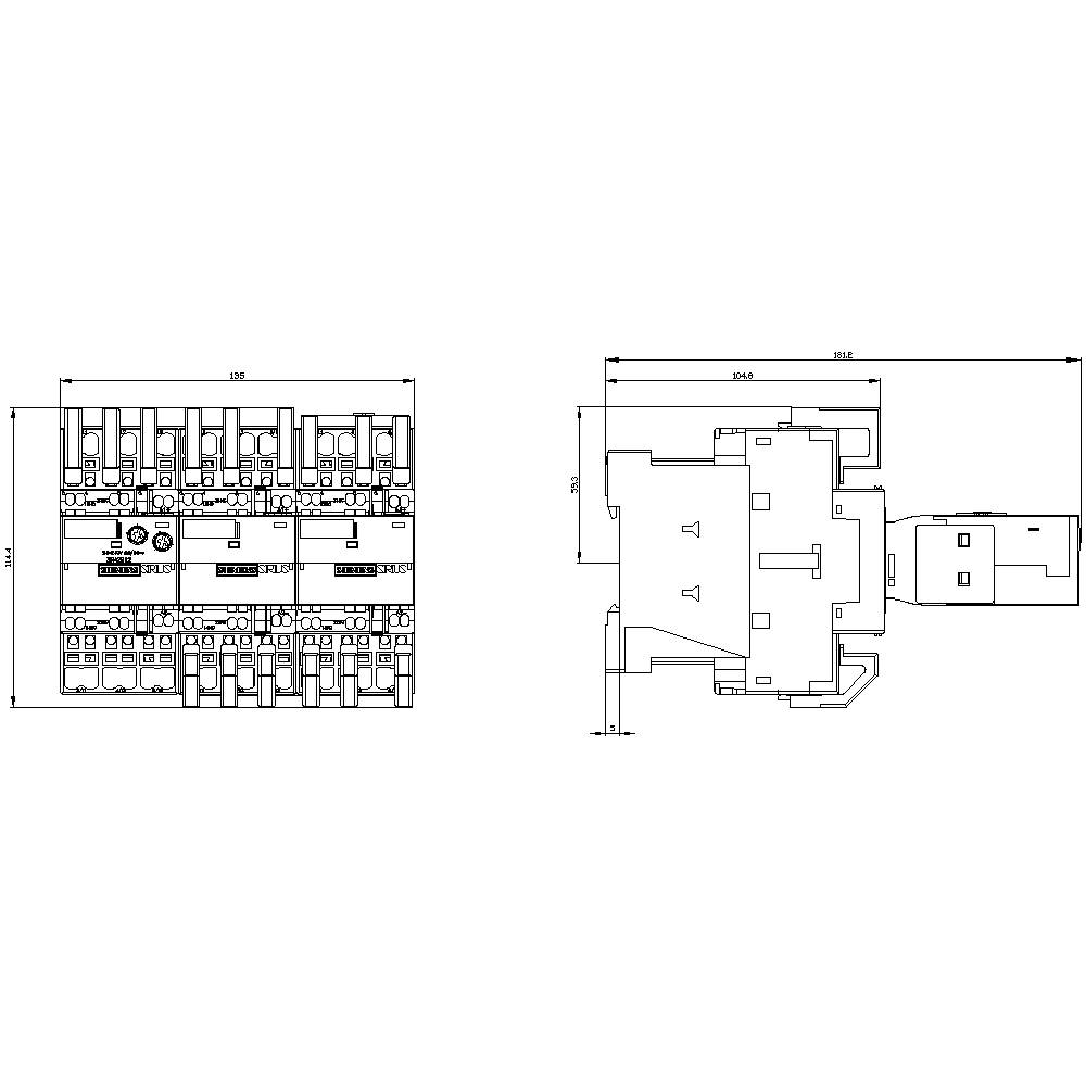 Technische Zeichnung eines Sicherungskastens von oben und seitlich mit detaillierten Maßen, ideal für Installationsplanungen.