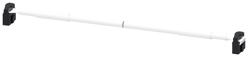 Weiße Teleskopstange mit schwarzen Endstücken, ausgezogen, geeignet zur Befestigung z.B. von Vorhängen oder Duschvorhängen.