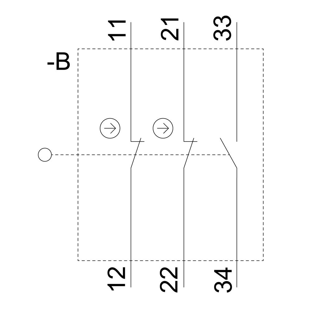 Schematische Darstellung eines elektrischen Schaltplans mit Symbolen für Schließkontakte und nummerierten Anschlusspunkten.