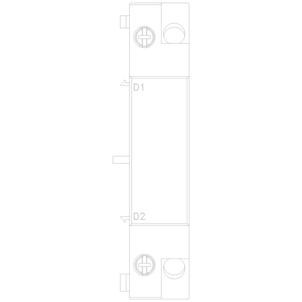Technische Zeichnung eines rechteckigen Bauteils mit Markierungen 'D1' und 'D2' sowie Schraubenlöchern an den Enden.