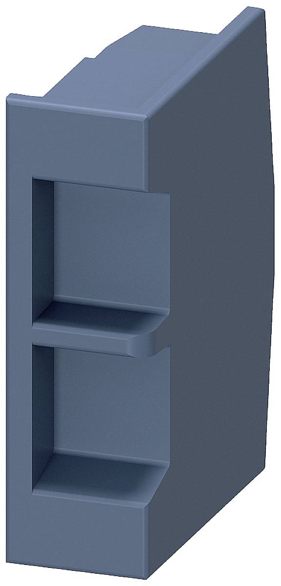 Blauer Kunststoffstecker mit rechteckiger Form, zwei Vertiefungen und angedeuteter Verriegelungsfunktion, oft für elektrische Verbindungen genutzt.