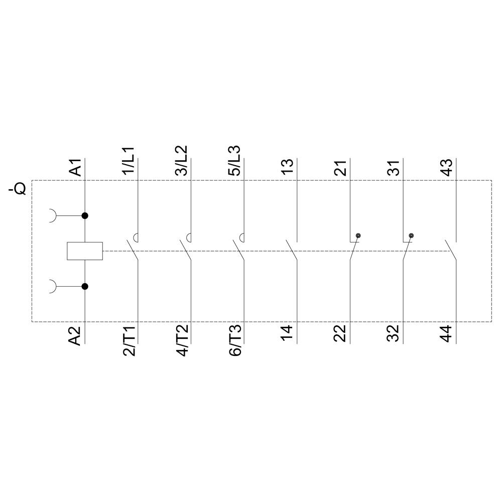 Schaltplan zeigt eine elektrische Schaltung mit mehreren Anschlüssen, darunter '1/L1', '3/L2', '5/L3'. Diagramm zur Systemverdrahtung.