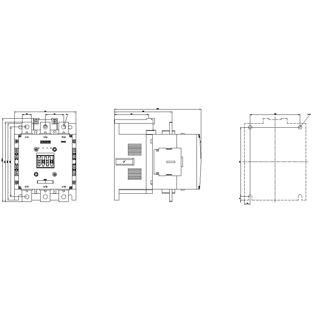 Technische Zeichnung eines elektronischen Bauteils mit mehreren Ansichten: Vorderansicht, Seitenansicht, Draufsicht. Enthält Detailbeschriftungen.