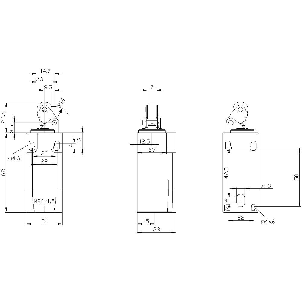 Siemens 3SE52320BE10 3SE5232-0BE10 Positionsschalter 6A Rollenhebel, Metallhebel, Kunststoffrolle IP65 1St.