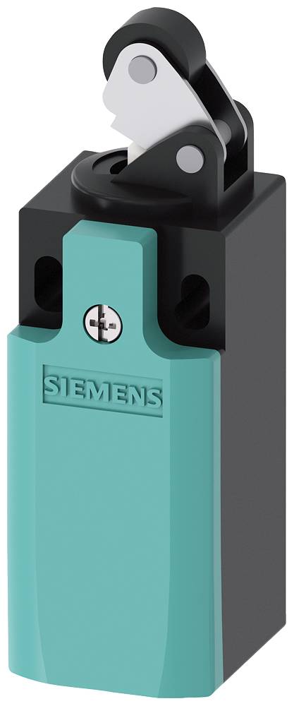 Ein grüner Siemens-Sicherheitsschalter mit schwarzem Gehäuse und Metallhebel.