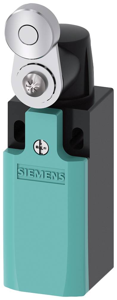 Ein elektromagnetischer Sicherheitsschalter von Siemens in grün und schwarz, mit einem Hebel oben.