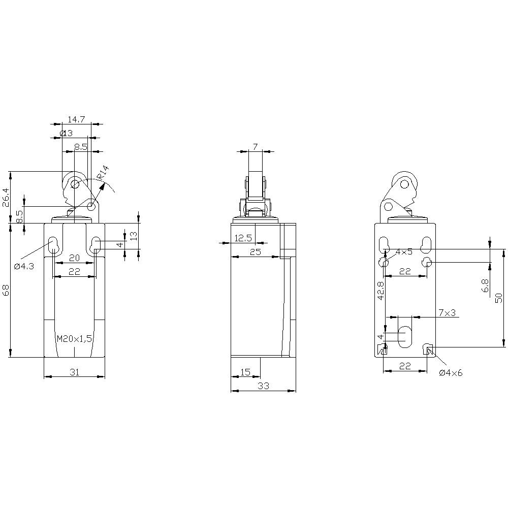 Siemens 3SE52320HE10 3SE5232-0HE10 Positionsschalter 6A Rollenhebel, Metallhebel, Kunststoffrolle IP65 1St.