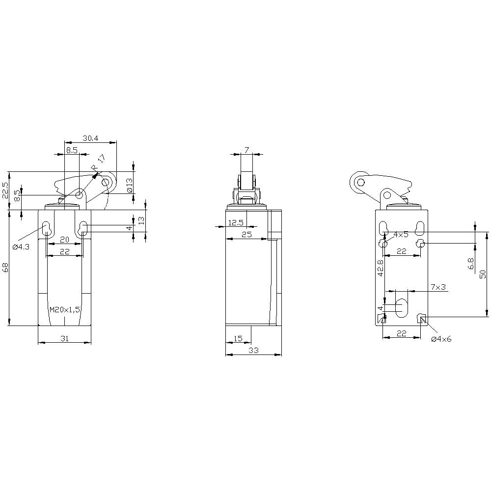 Siemens 3SE52320HF10 3SE5232-0HF10 Positionsschalter 6A Rollenhebel, Metallhebel, Kunststoffrolle IP65 1St.