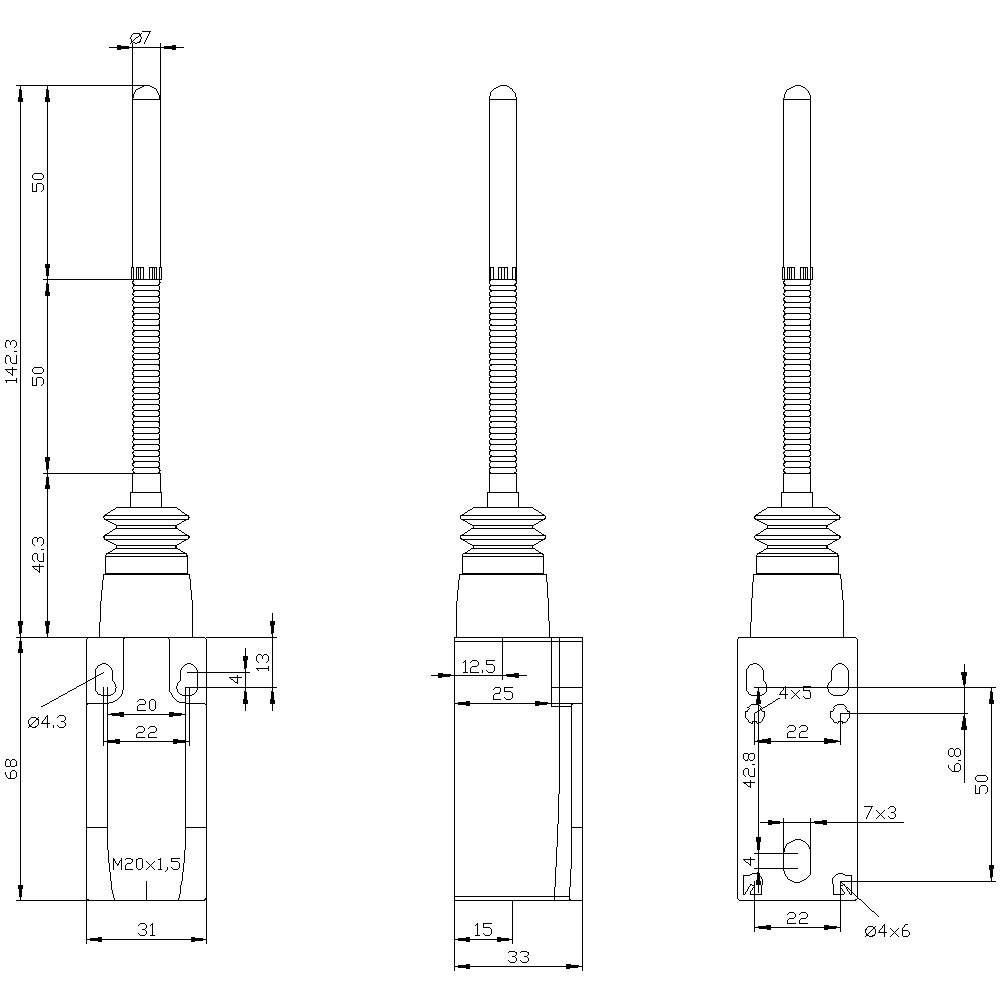 Siemens 3SE52320HR01 3SE5232-0HR01 Positionsschalter 6A Federstab, Kunststoffstößel IP65 1St.