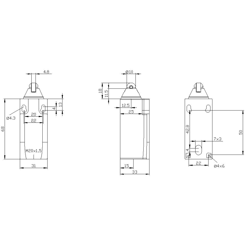 Siemens 3SE52320LD031AH0 3SE5232-0LD03-1AH0 Positionsschalter 6A Rollenstößel, Kunststoffrolle IP65 1St.