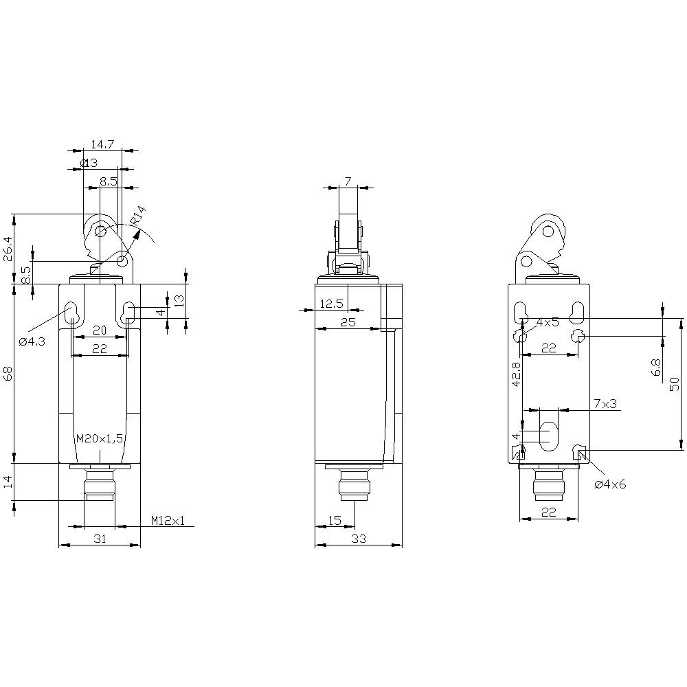 Siemens 3SE52340HE101AC4 3SE5234-0HE10-1AC4 Positionsschalter 4A Rollenhebel, Metallhebel, Kunststoffrolle IP65 1St.