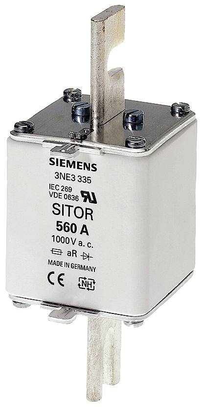 Elektronische Hochleistungssicherung von Siemens, Modell SITOR, 560 A, 1000 V a.c., hergestellt in Deutschland.