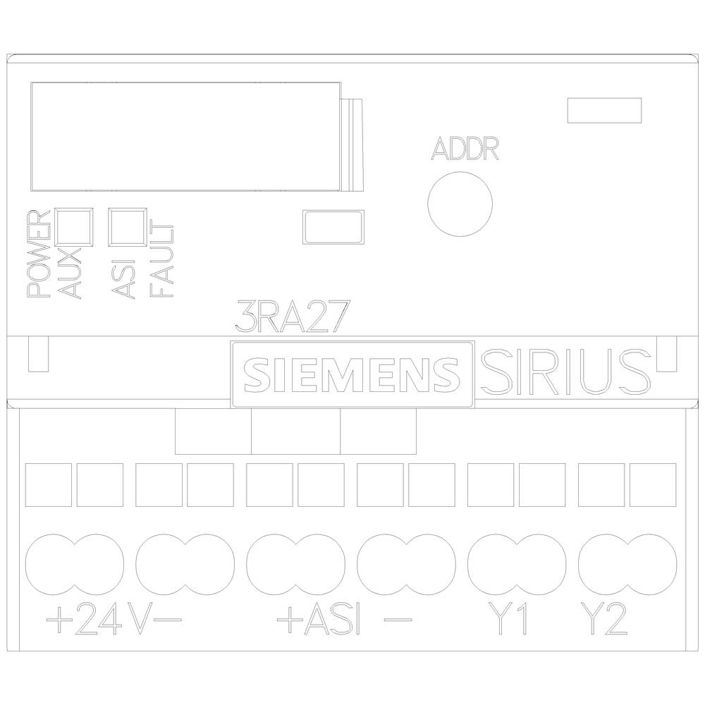 Ein Siemens Sirius Gerät mit verschiedenen Anschlüssen und Knöpfen, einschließlich 'POWER', 'ASI', '3RA27'.