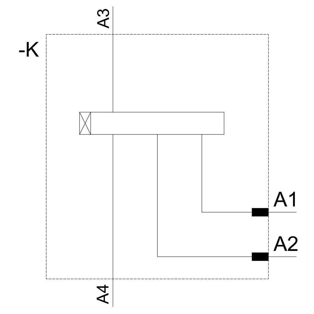 Das Diagramm zeigt eine elektrische Schaltung mit einer Brücke und zwei Anschlusspunkten, A1 und A2. A3 und A4 kennzeichnen die Achsen.