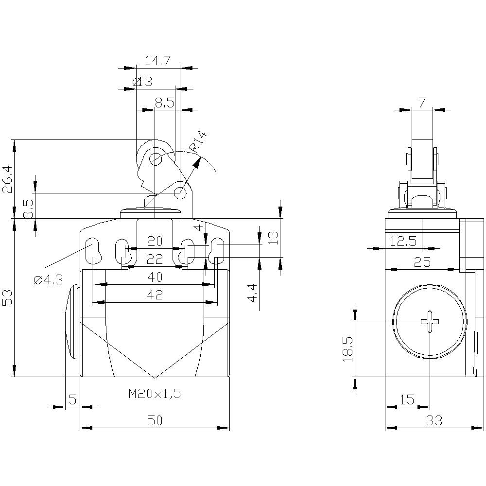 Siemens 3SE52420HE10 3SE5242-0HE10 Positionsschalter 6A Rollenhebel, Metallhebel, Kunststoffrolle IP66, IP67 1St.