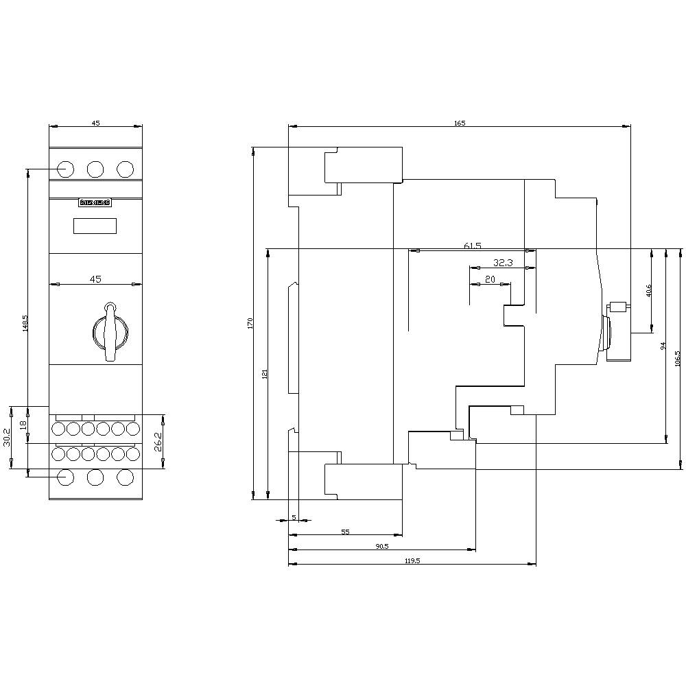 Siemens 3RA6120-1AB32 3RA61201AB32 Direktstarter Motorleistung bei 400V 0.09kW 690V Nennstrom 0.4A