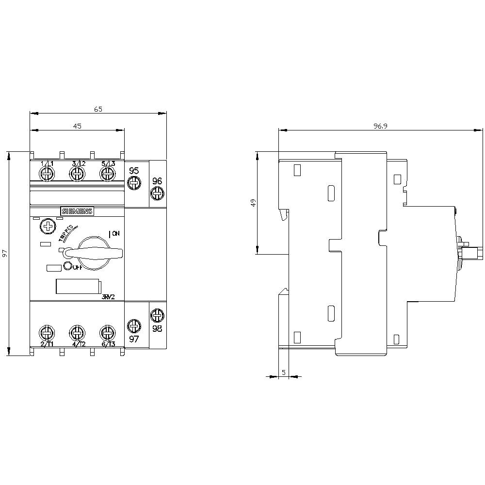 Siemens 3RV2111-1EA10 Leistungsschalter 1 St. Einstellbereich (Strom): 2.8 - 4A Schaltspannung (max.): 690 V/AC (B x H x T) 65
