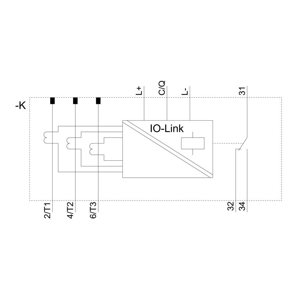 Das Diagramm zeigt eine IO-Link-Schnittstelle mit Anschlüssen: 2/T1, 4/T2, 6/T3 und Ci/Q. Es ist als Blockschaltbild dargestellt.