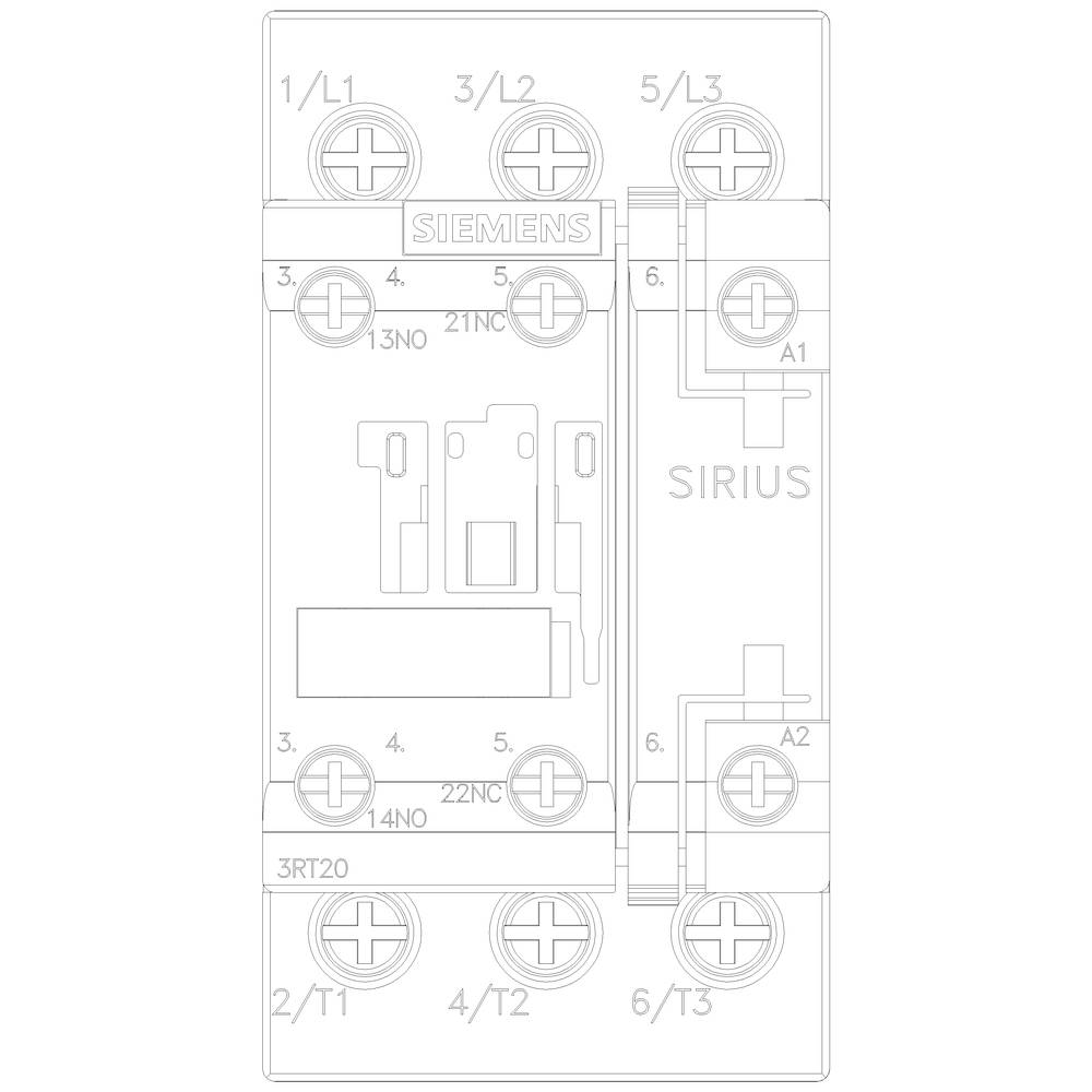 Kontaktdiagramm eines Siemens-Schützes zur Steuerung elektrischer Geräte. Zeigt Anschlüsse, Nummerierungen und Schalterstellungen.