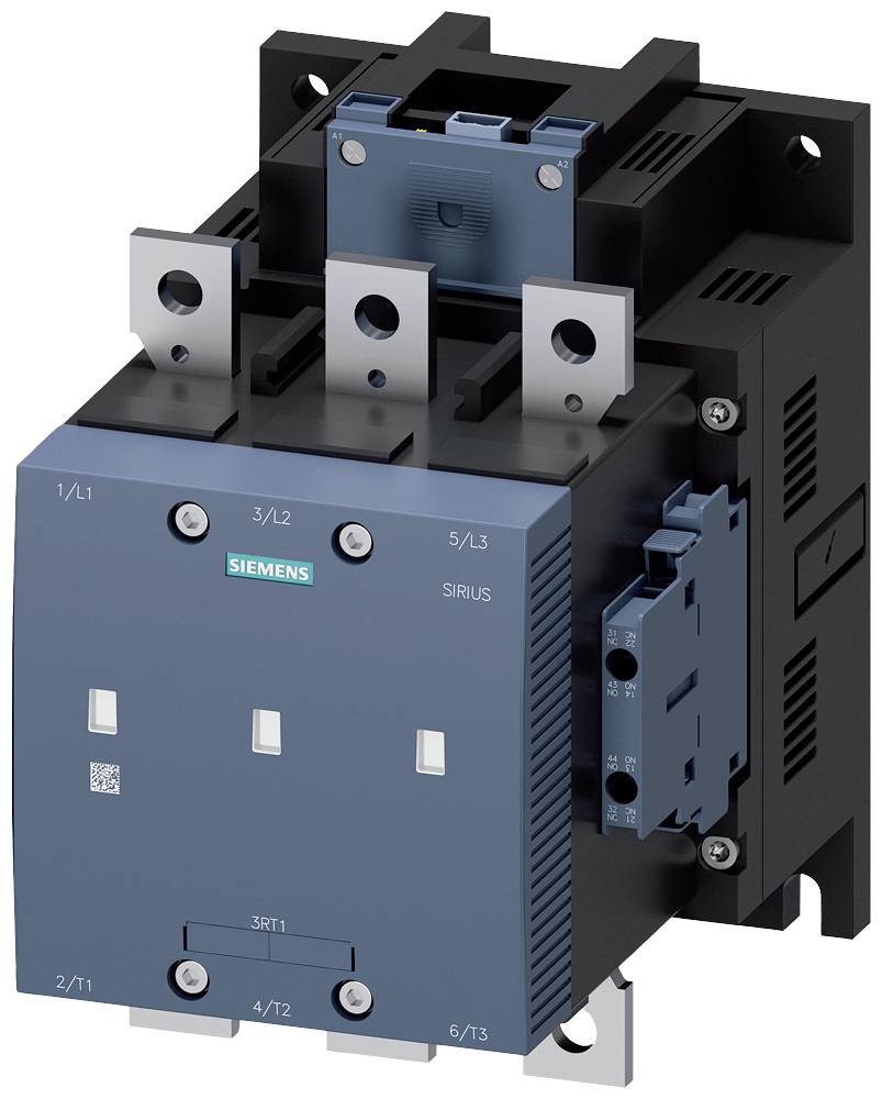 Ein elektrischer Schütz von Siemens, Modell Sirius, für Steuerung und Schutz von elektrischen Anlagen, zeigt Anschlussklemmen oben.