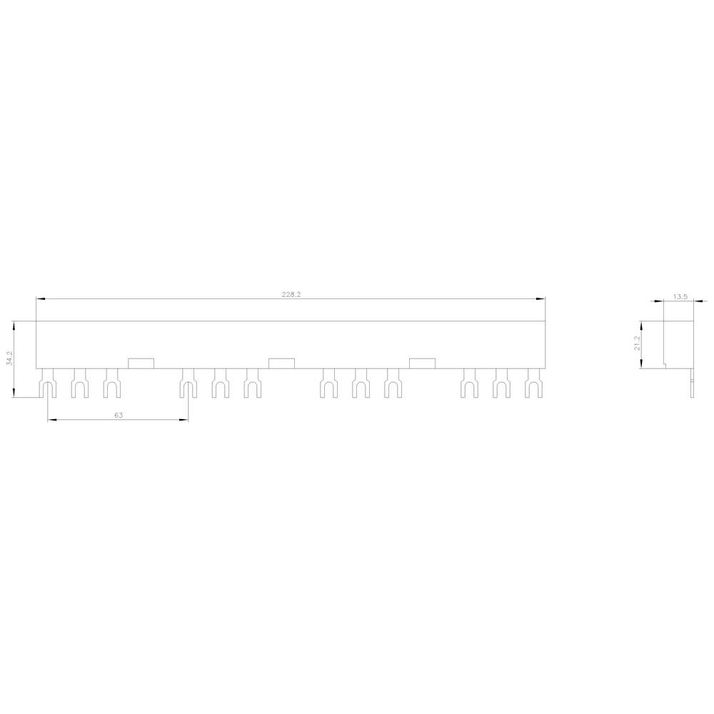 Technische Zeichnung eines rechteckigen Objekts mit Haken; Maße: 226,2 mm x 19 mm x 27,8 mm.