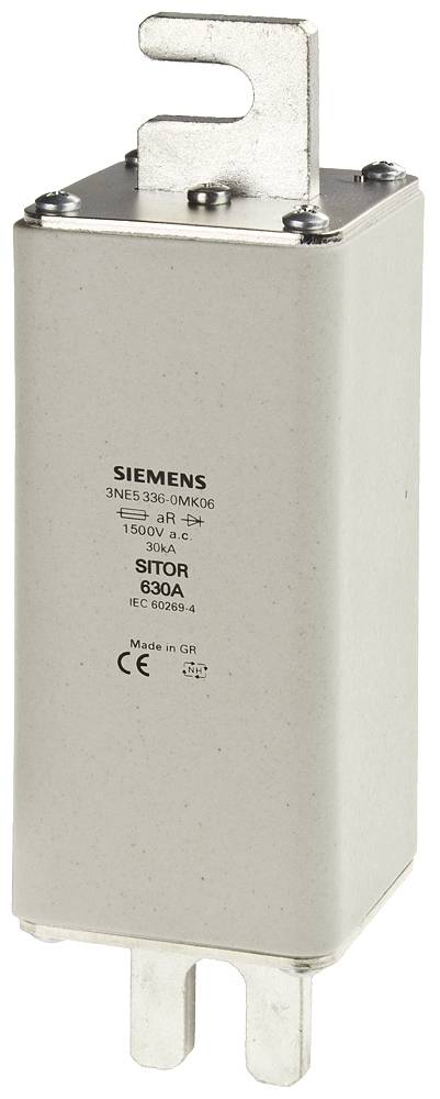 'Siemens SITOR Sicherung, Typ 3NE5 336-0NK06, 630A, 1500V AC.' Geeignet für elektrische Schutzsysteme in Industrieanwendungen.