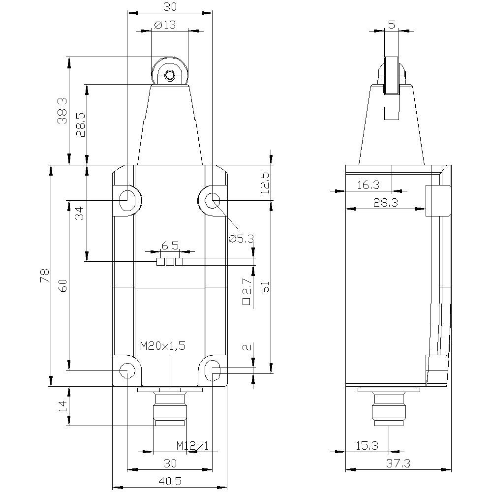 Siemens 3SE51140CD021AL0 3SE5114-0CD02-1AL0 Positionsschalter 4A Edelstahlrolle, Rollenstößel IP66, IP67 1St.