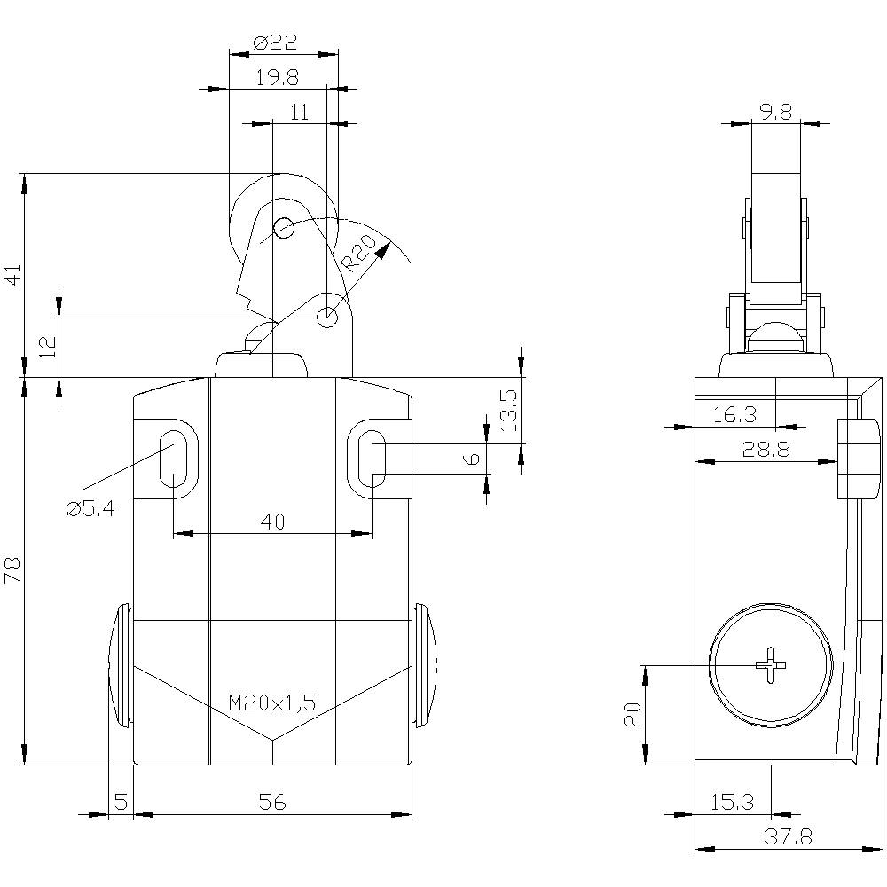 Siemens 3SE51220CE02 3SE5122-0CE02 Positionsschalter 6A Rollenhebel, Metallhebel, Edelstahlrolle IP66, IP67 1St.